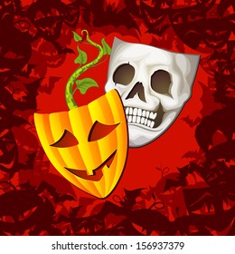 Theatrical Halloween Mask and Fashioned Background