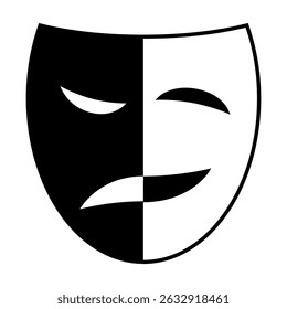 Theatrical mask. Comedy and tragedy mask badge. Masquerade icons. Comic and tragic mask icon. Happy and unhappy mask. Symbol of the theater. Vector illustrations EPS10