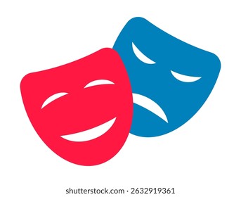 Theatrical mask. Comedy and tragedy mask badge. Masquerade icons. Comic and tragic mask icon. Happy and unhappy mask. Symbol of the theater. Vector illustrations EPS10