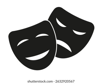 Theatrical mask. Comedy and tragedy mask badge. Masquerade icons. Comic and tragic mask icon. Happy and unhappy mask. Symbol of the theater. Vector illustrations EPS10