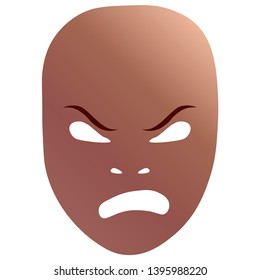 Theatrical mask with frenzied emotion. Vector illustration. Bronze mask with gradient isolated on white background.
