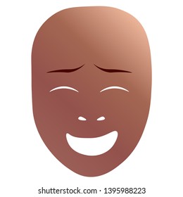 Theatrical mask with happy emotion. Vector illustration. Bronze mask with gradient isolated on white background.