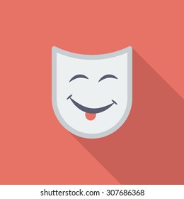 Theatrical mask icon. Flat vector related icon with long shadow for web and mobile applications. It can be used as - logo, pictogram, icon, infographic element. Vector Illustration.