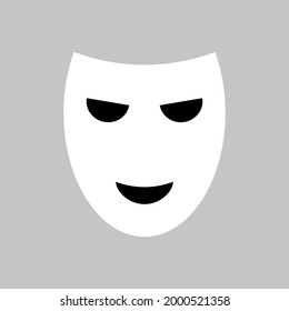 Theatrical mask icon isolated. Masquerade smiling vector silhouette. Comedy symbol for logo