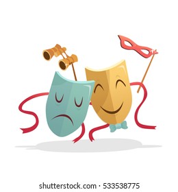 Theatrical mask and opera glasses. Vector illustration.