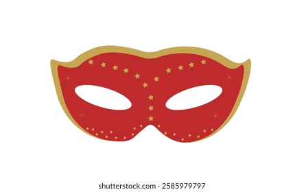The theatrical mask is red on a white background,