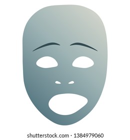 Theatrical mask with sad emotion. Vector illustration. Blue mask with gradient isolated on white background.