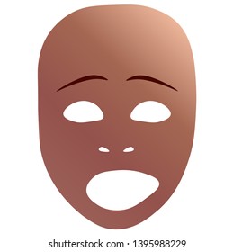 Theatrical mask with sad emotion. Vector illustration. Bronze mask with gradient isolated on white background.