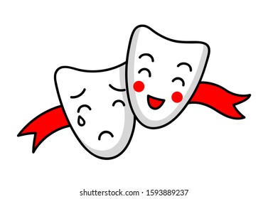 Theatrical masks. Comedy and tragedy. Cute simple vector illustration.