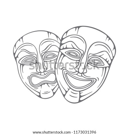 theatrical masks comedy tragedy masks hand stock vector royalty