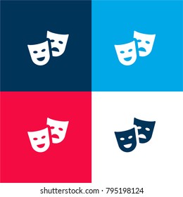 Theatrical masks four color material and minimal icon logo set in red and blue