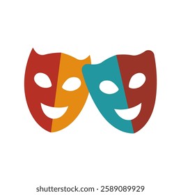 Theatrical masks with funny facial expressions. Vector image.