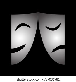 Theatrical masks graphic icon. Masks theatrical isolated sign on black background. Vector illustration