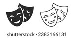 Theatrical masks icon. Comedy and tragedy theatrical masks icons. Comic and tragic mask. Masquerade collection. Happy and unhappy traditional symbol - stock vector.