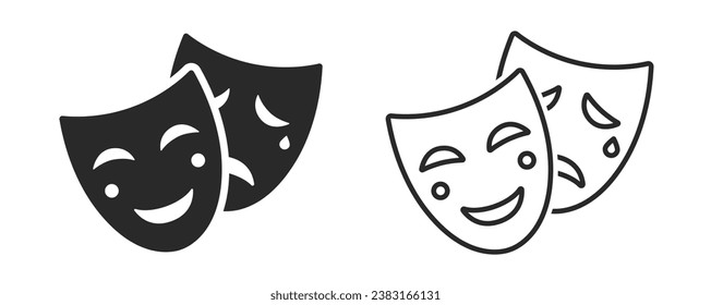 Theatrical masks icon. Comedy and tragedy theatrical masks icons. Comic and tragic mask. Masquerade collection. Happy and unhappy traditional symbol - stock vector.