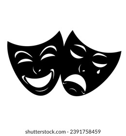 Theatrical masks icon. Comedy and tragedy theatrical masks icons. Comic and tragic mask. Masquerade collection. Happy and unhappy traditional symbol - stock vector.