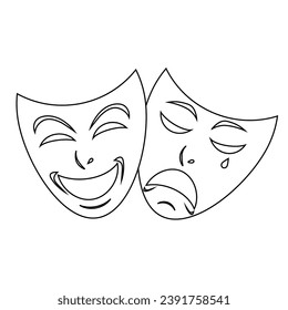 Theatrical masks icon. Comedy and tragedy theatrical masks icons. Comic and tragic mask. Masquerade collection. Happy and unhappy traditional symbol - stock vector.