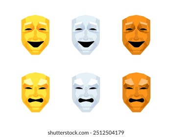 Theatrical Masks Icons. Masks of Sadness and Joy Icons. Flat style. Vector icons.