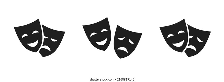 Juego de iconos vectoriales de máscaras teatrales. Pancartas con máscara de teatro. Ilustración del vector