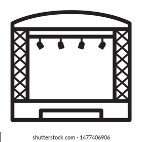 Theatrical musical concert stage with lights line art vector icon for music apps and websites