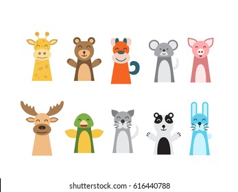 Theatrical performance for kids finger puppet theater, vector illustration isolated on white background
