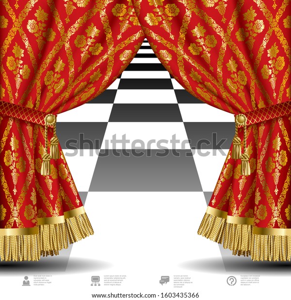 Theatrical Template Red Vintage Ornamental Curtains Stock Vector