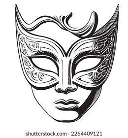 Theatricalmask hand drawn engraving style sketch Vector illustration Festival