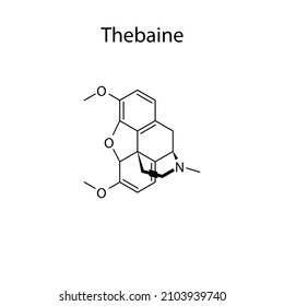 Thebaine molecular structure, flat skeletal chemical formula. Opioid, painkiller, narcotic, analgesic . Vector illustration.