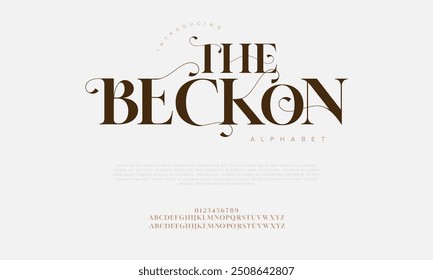 Thebeckon typography beauty fashion elegante minimalista serif italic Fuentes decorativas de boda vintage retro logos. Logotipo de alfabeto de fuente de lujo mínimo. Ilustración vectorial