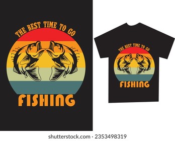 
THE-BEST-TIME-TO-GO-FISHING. eps files. Trending vector quote on black background for t-shirt, mug, Stickers etc. Fishing t-shirt for fisherman, Best fishing t-shirt design.