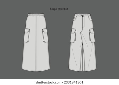 The-cargo-maxiskirt, A cargo skirt is a plain utilitarian skirt with belt loops and numerous large pockets, based on the military style of Cargo pants and popularised in the 1990s.