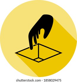 robo, caja, icono de mano en un estilo de sombra larga