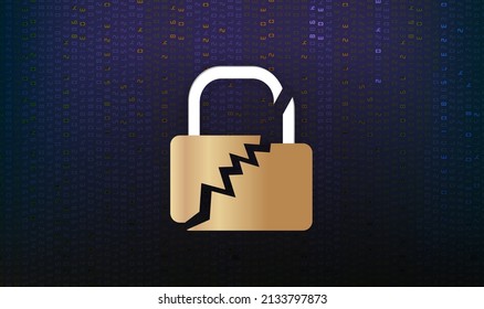 theft broken lock key and broken technology font background digital technology background find hacker unlock code