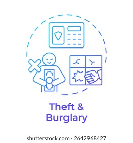 Theft and burglary blue gradient concept icon. Physical security threat and risk. Illegal removal of property. Round shape line illustration. Abstract idea. Graphic design. Easy to use in booklet