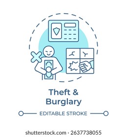 Theft and burglary soft blue concept icon. Physical security threat and risk. Illegal removal of property. Round shape line illustration. Abstract idea. Graphic design. Easy to use in booklet
