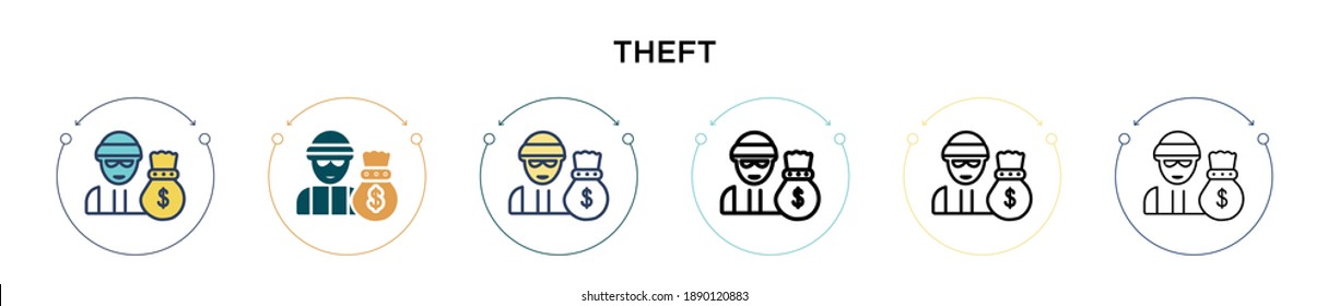 Theft icon in filled, thin line, outline and stroke style. Vector illustration of two colored and black theft vector icons designs can be used for mobile, ui, web