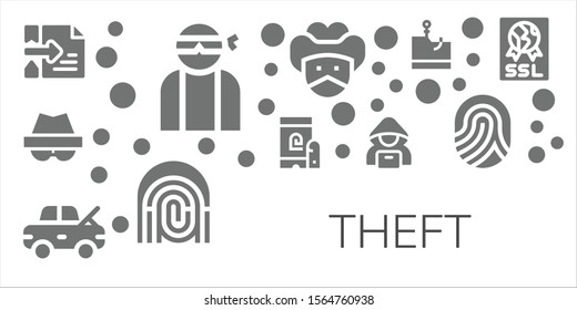 theft icon set. 11 filled theft icons.  Collection Of - Hacker, Fingerprint, Damage, Bandit, Phishing, Ssl icons