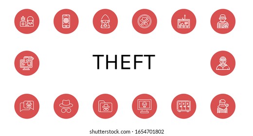 conjunto de iconos de robo. Colección de iconos de hackers, huellas digitales, suplantación de identidad (phishing), ladrones, taquilla, ladrones, robos en línea
