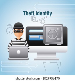 theft identity hacker laptop computer safe box money digital