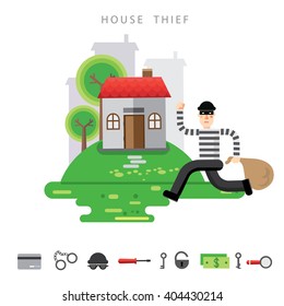 Theft Insurance Colourful Vector Illustration flat style with icon