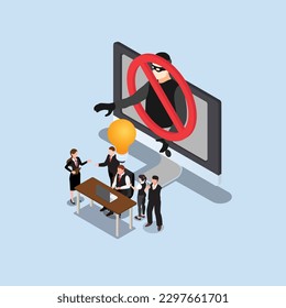 Theft and plagiarism. People copying ideas isometric 3d vector illustration concept for banner, website, illustration, landing page, flyer, etc.