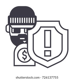 theft thievery  steal vector line icon, sign, illustration on background, editable strokes