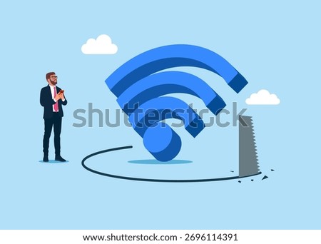 Theft Wi-fi.  Wi-fi connection, insecure network or hotspot. Vector flat illustration