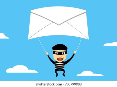 Theif use Phishing Mail to hacking, vector cartoon