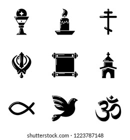 Theistic icons set. Simple set of 9 theistic vector icons for web isolated on white background