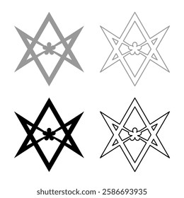 Thelema Unicursal Hexagonal symbol Unprocessing hexagram Telemma sacred geometry set icon grey black color vector illustration image solid fill outline contour line thin flat style