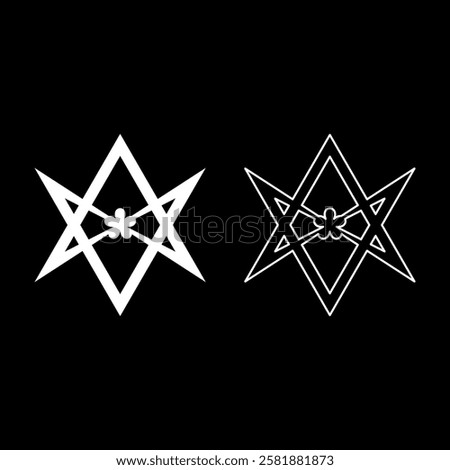 Thelema Unicursal Hexagonal symbol Unprocessing hexagram Telemma sacred geometry set icon white color vector illustration image solid fill outline contour line thin flat style