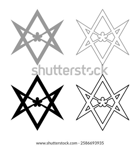 Thelema Unicursal Hexagonal symbol Unprocessing hexagram Telemma sacred geometry set icon grey black color vector illustration image solid fill outline contour line thin flat style