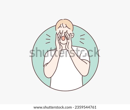 Theman inside the circle is shouting loudly. Hand drawn style vector design illustrations.