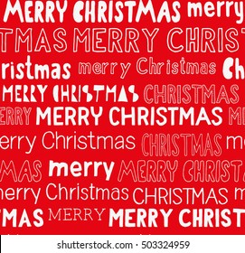 Thematic Christmas seamless pattern. Various typefaces saying "Merry Christmas"